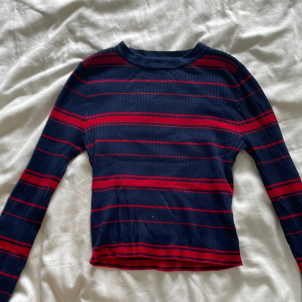 Ribbed Long Sleeve Blue and Red Stripe